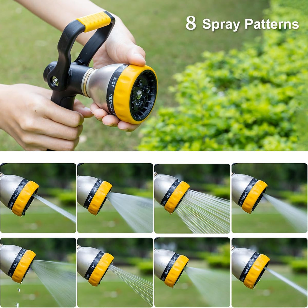 FANHAO Fireman Style Garden Hose Nozzle Heavy Duty Metal, 8 Spray Patterns | Large Lever Control, Non-Slip Ergonomic