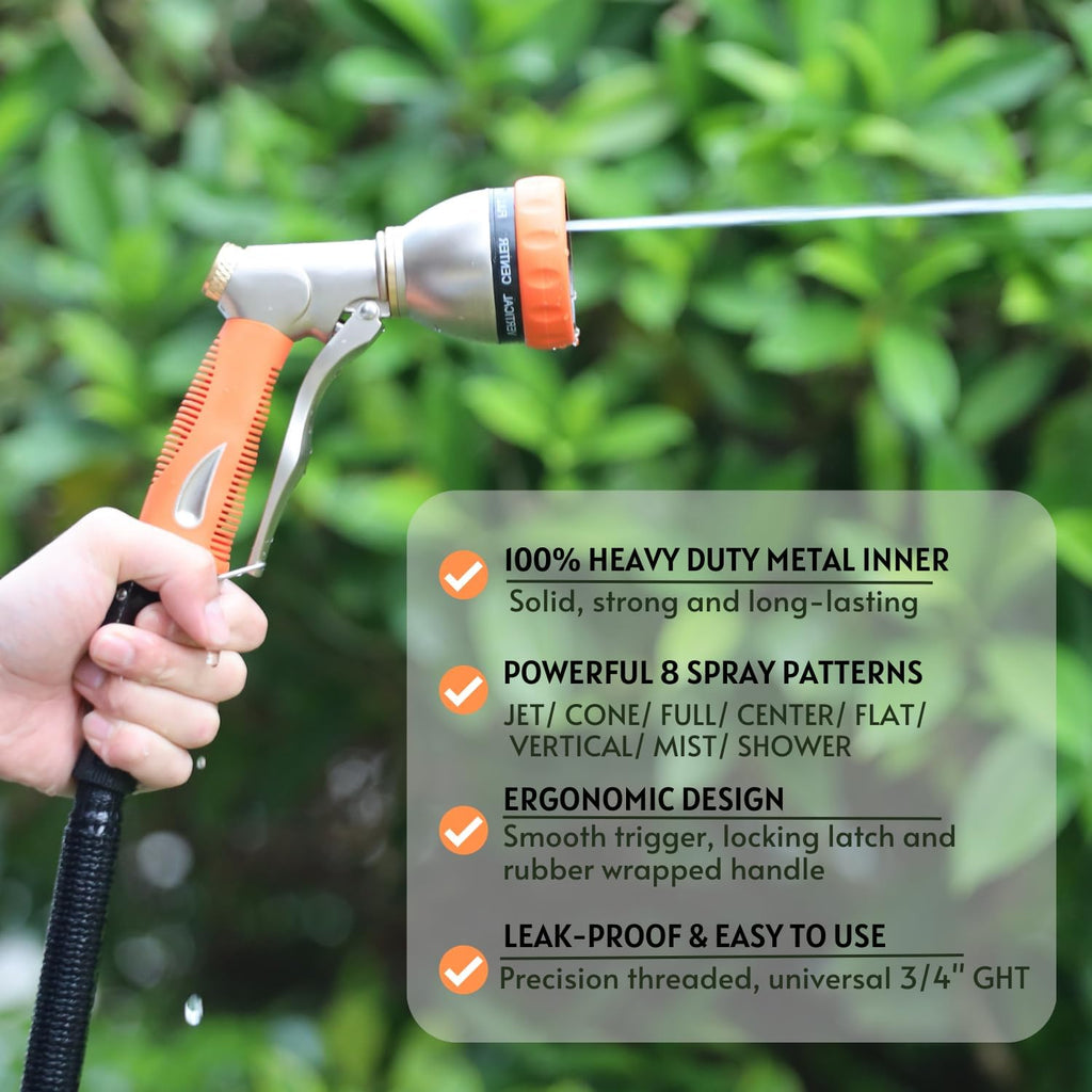 HOSUN 100% Metal Garden Hose Nozzle Sprayer with Ergonomic Handle, Orange