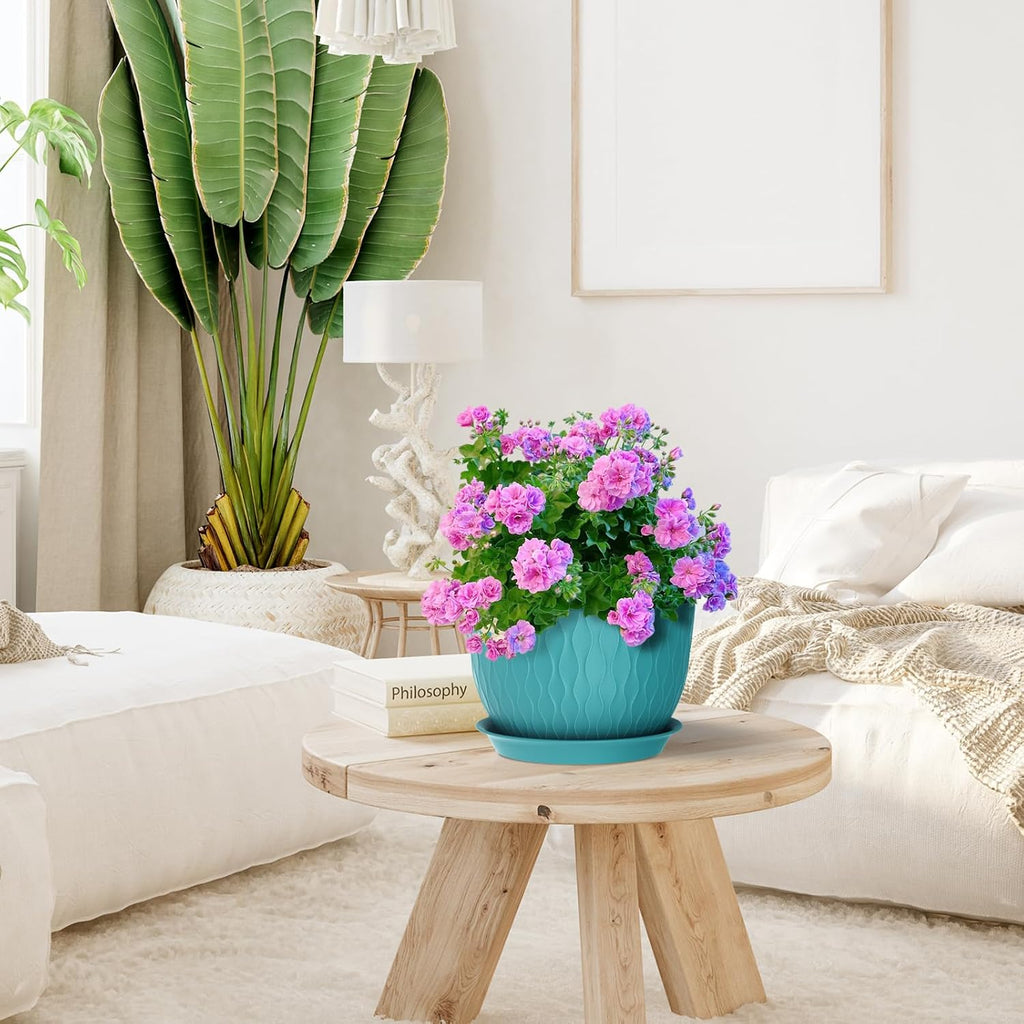 Meowell Large Plant Pots 12/10/9 inch, 3 Pack Big Flower Pots for Outdoor Indoor Plants with Water Ripples, Wide