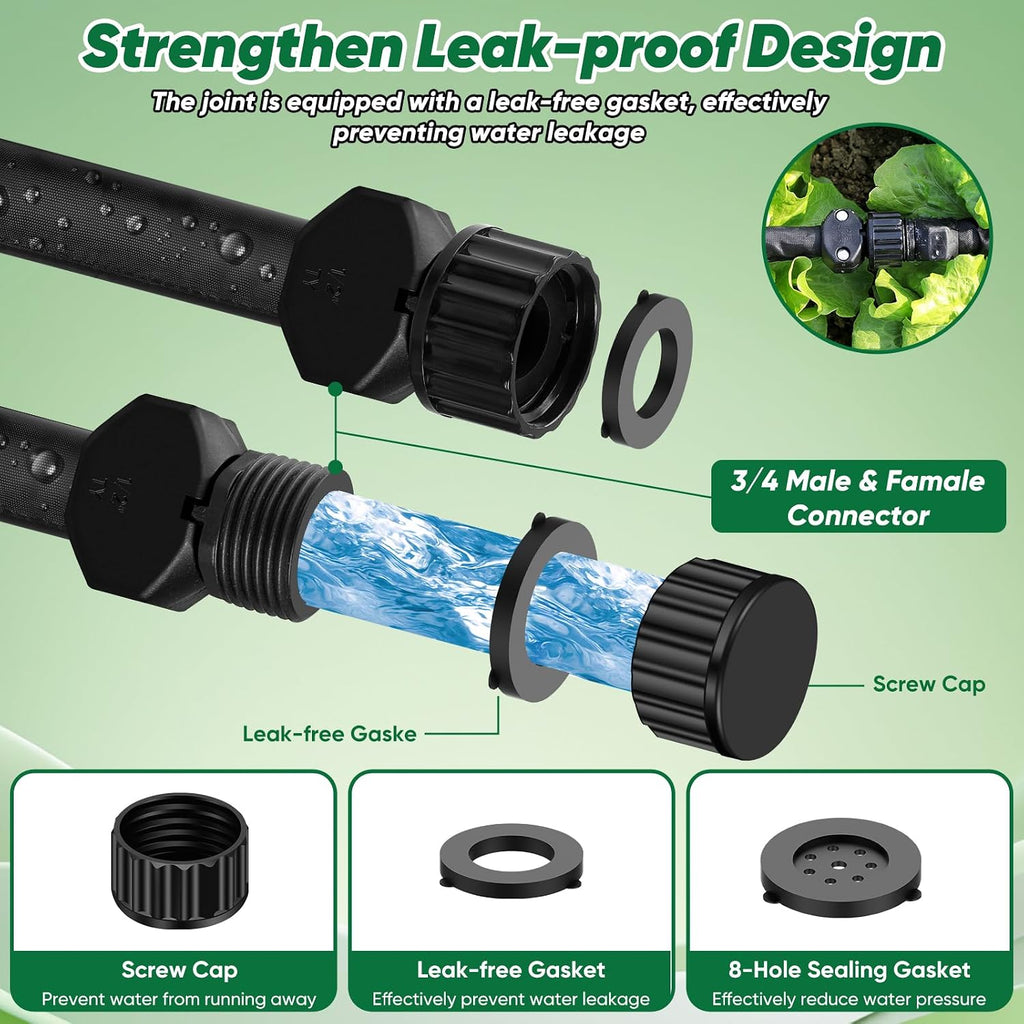 Garden Hose 50 ft, Leakproof Design Soaker Hose, Water Hose With Drip Irrigation System, 1/2 Linkable Consistent Drip