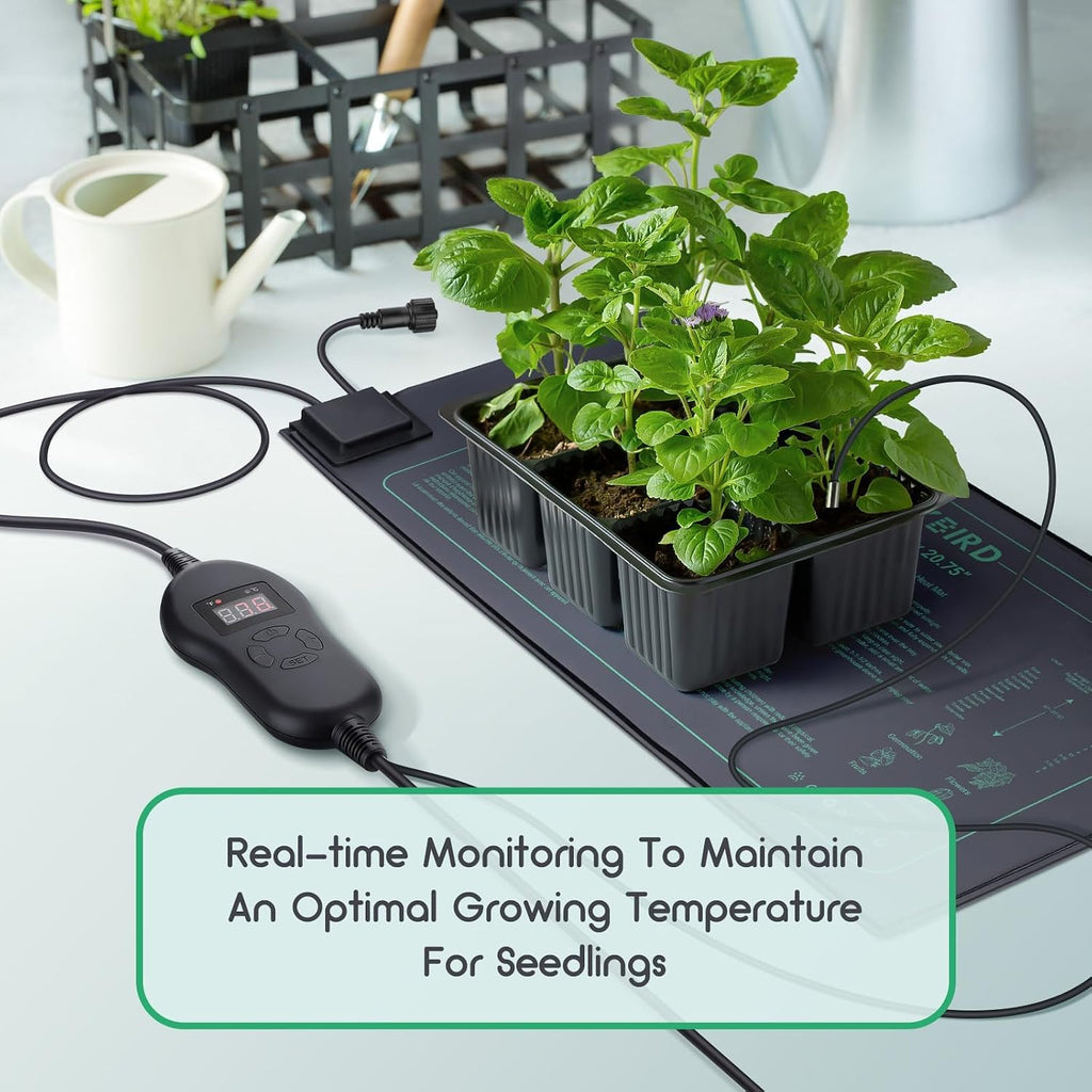 LUXBIRD 4 Pack Seedling Heat Mats with Digital Thermostat Controller, 10" x 20.75" Waterproof for Seed Starting