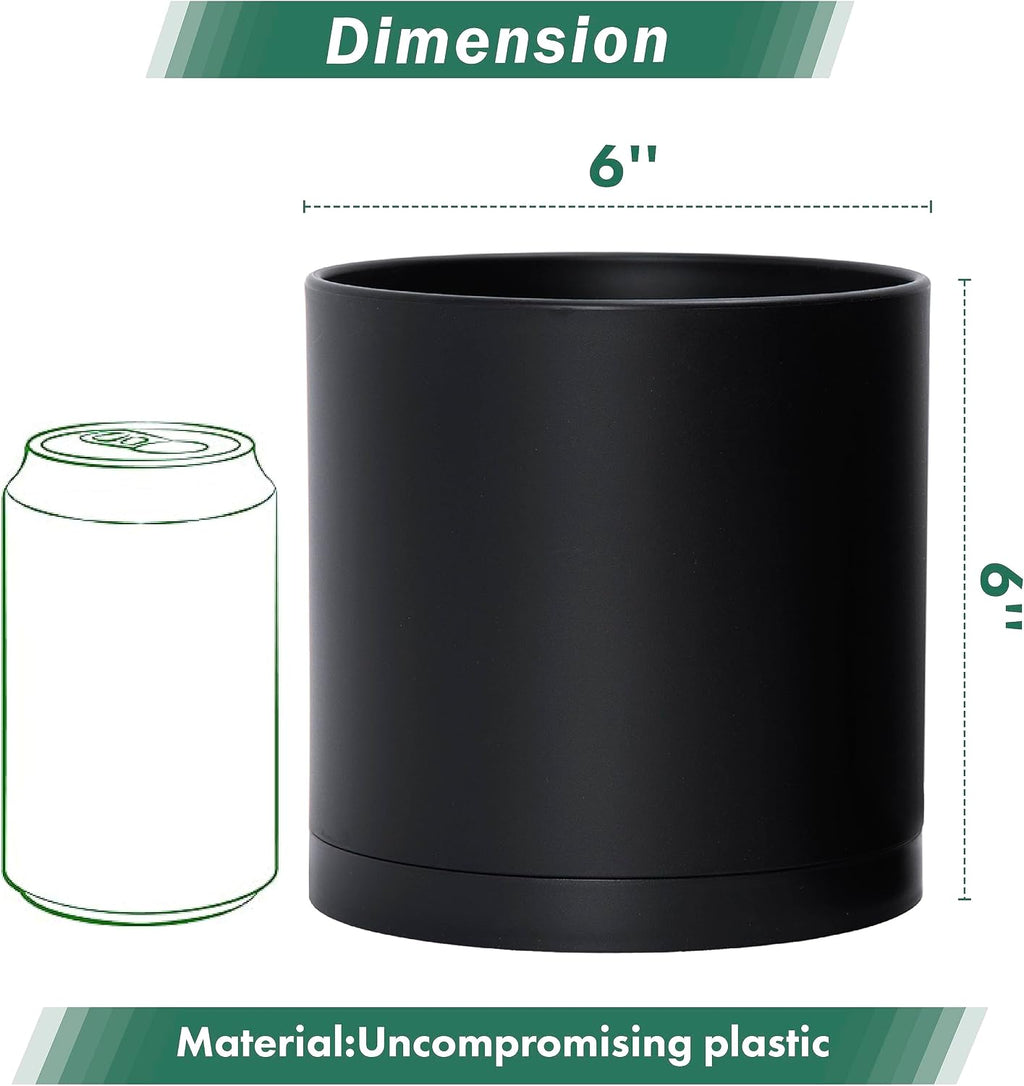 D'vine Dev 2-Pack Black Plastic Planters with Saucers, 6 in, 74-Y-J-1 | Lightweight Durable Build, Matte Finish