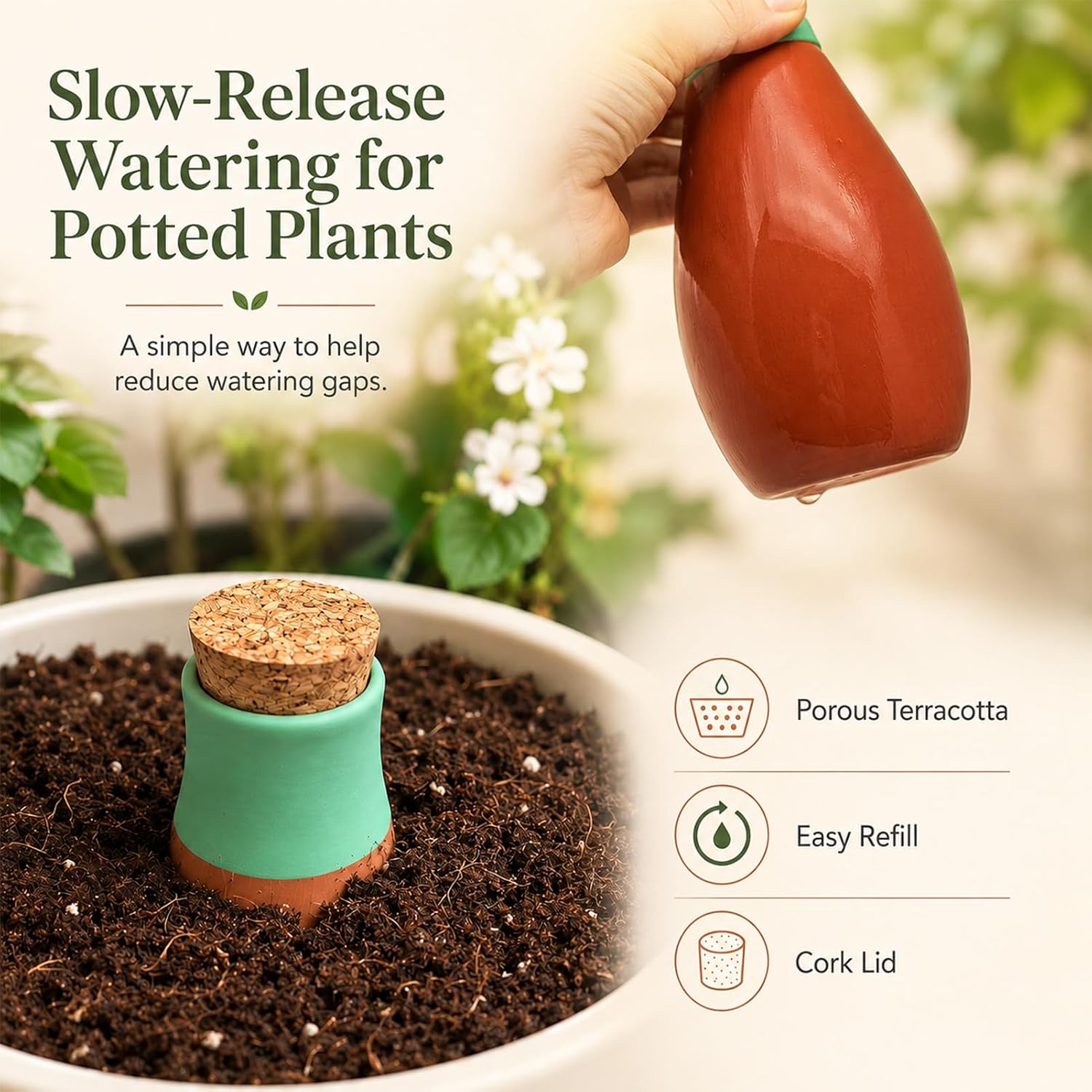 4 Pack Terracotta Olla Self Watering Globes, Clay Slow Release Plant Watering Devices – Self Watering Planter Insert