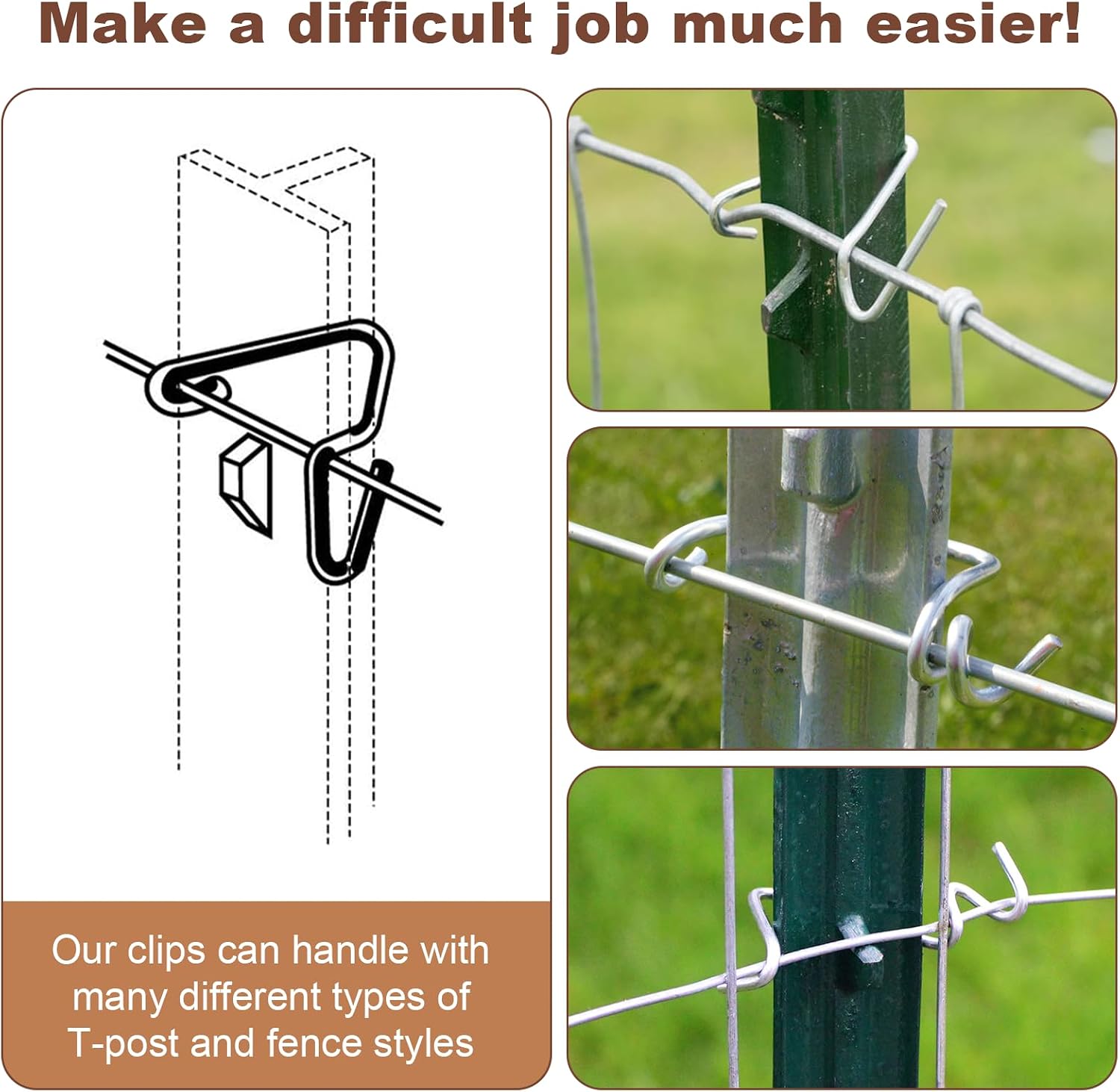 500pcs T-Post Clips Fence Wire Clips Galvanized Steel Fence Clips | Time-Saving Convenient Pre-Cut Wire Ties (500)