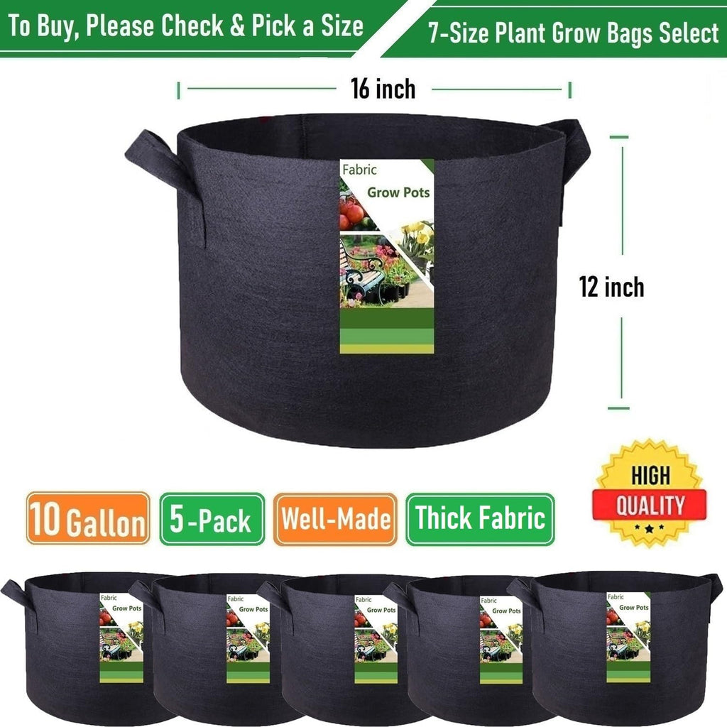 5-Pack 10 Gallon Thickened Plant Grow Bags (16x12 in) Fabric Plant Pots for Tomato,Potato Planters,Herbs Veggies