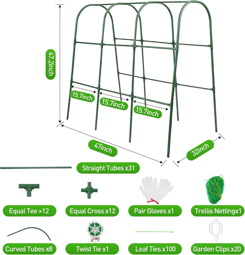 47''X47''Cucumber Trellis, Garden Trellis U-Shape Plant Support for Climbing Plants Metel Arch with Netting for Raised
