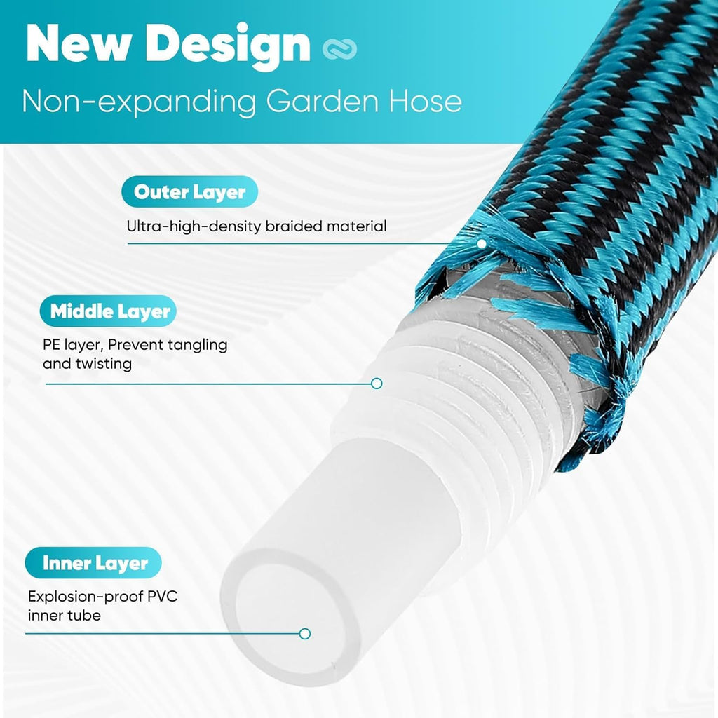 Garden Hose 50FT, Non-Expanding Water Hose Ultra Lightweight With Nozzle | Kink-Free, Sturdy, Leak-Proof, Flexible