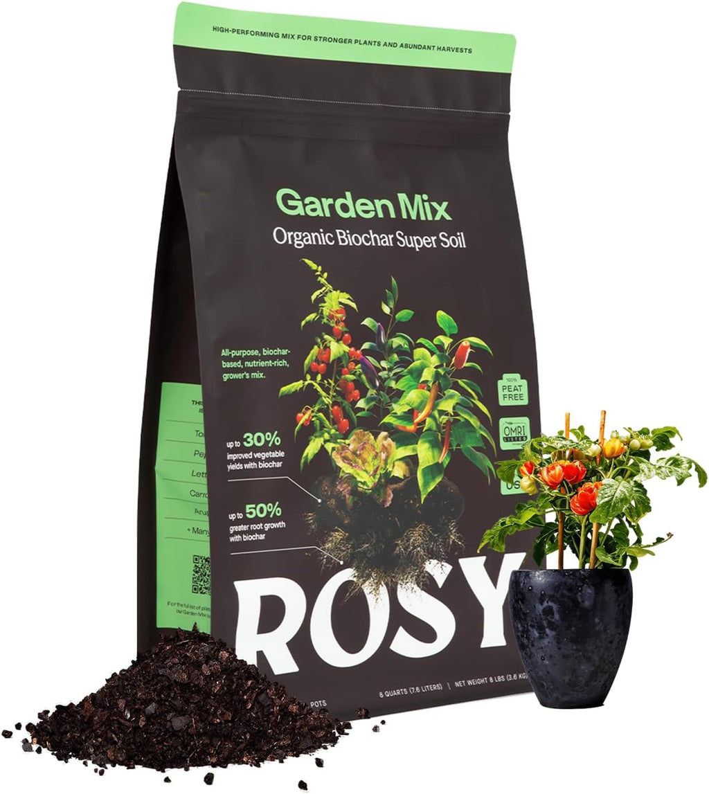 Rosy Soil Garden Mix Biochar Potting Soil for Outdoor Plants, 8 Quart | Organic Garden Soil with Worm Castings for