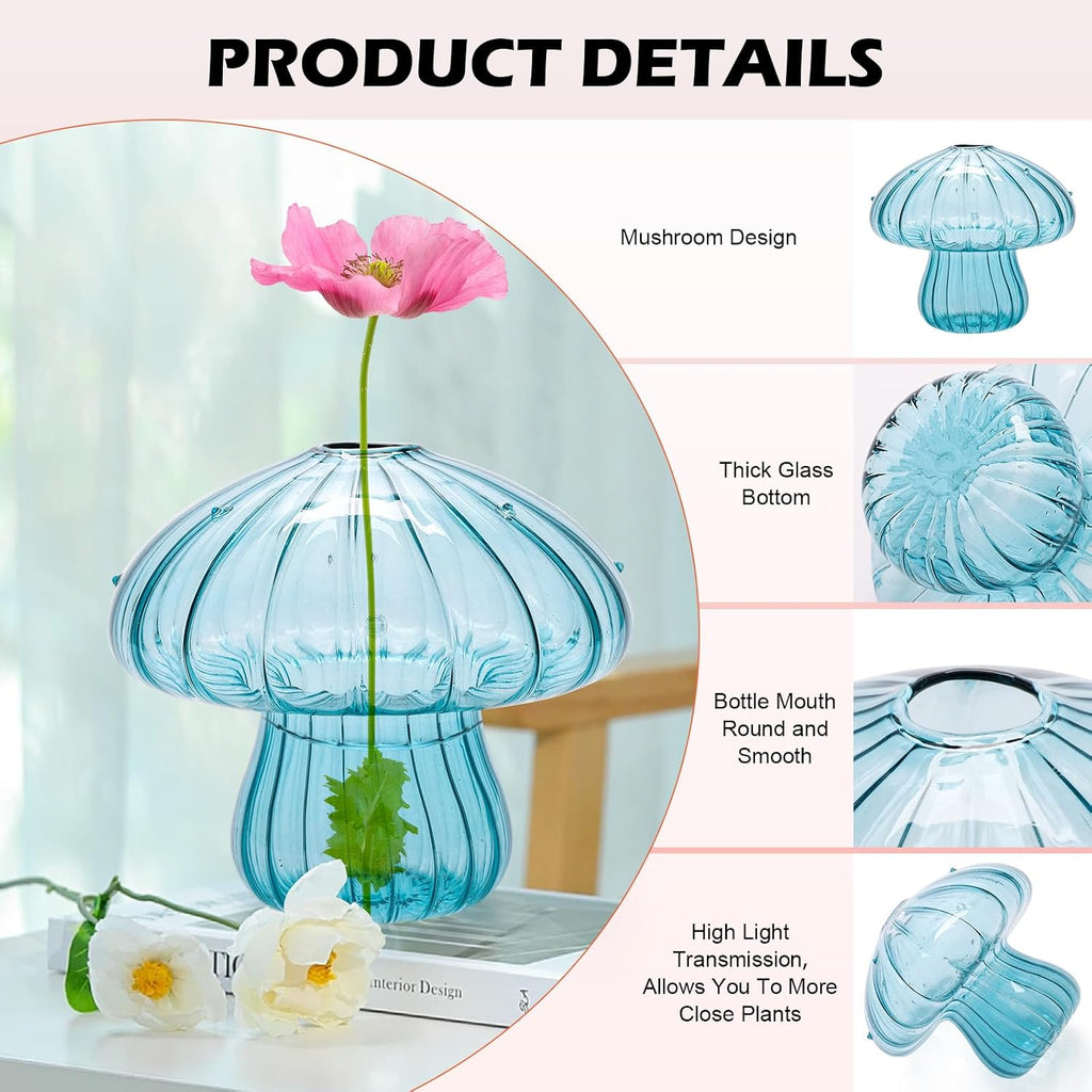 6Pcs Mushroom Vase, Colored Glass Vase,Mushroom Propagation Vases for Plants, Cute Hydroponic Flower Vase, Small Bud