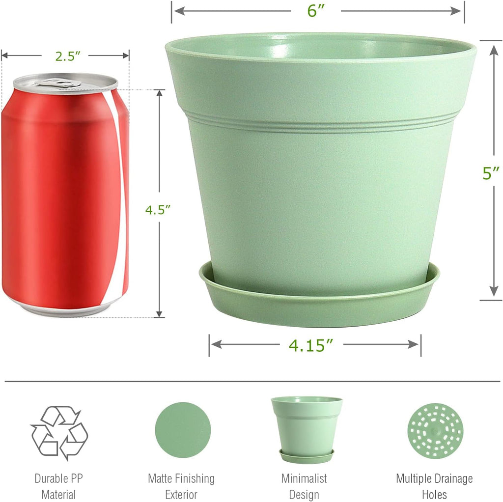 WOUSIWER 16 Pack 6 inch Plastic Planters, Plastic Indoor Planter Flower Pots, Heavy Duty and Stylish 6 Inch Plant Pots