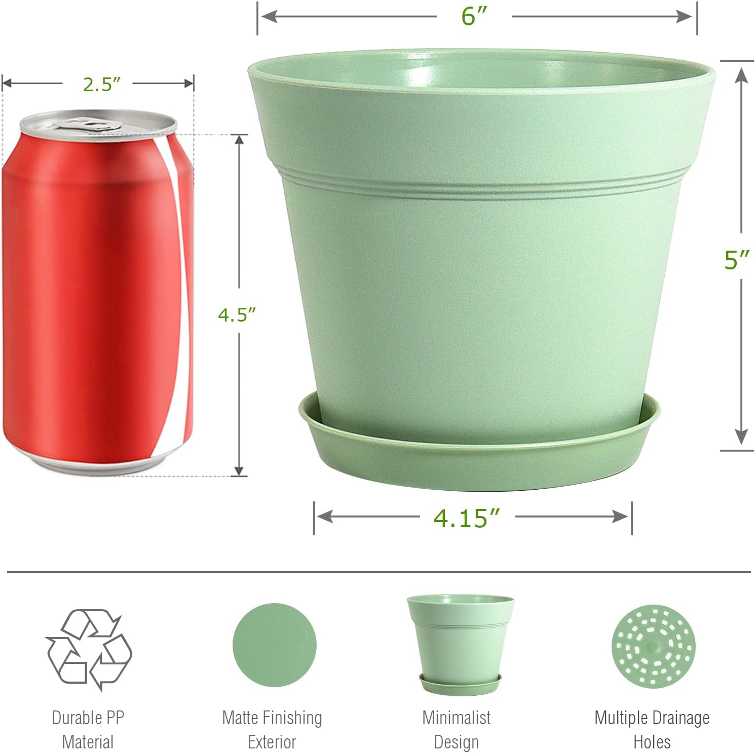 WOUSIWER 16 Pack 6 inch Plastic Planters, Plastic Indoor Planter Flower Pots, Heavy Duty and Stylish 6 Inch Plant Pots