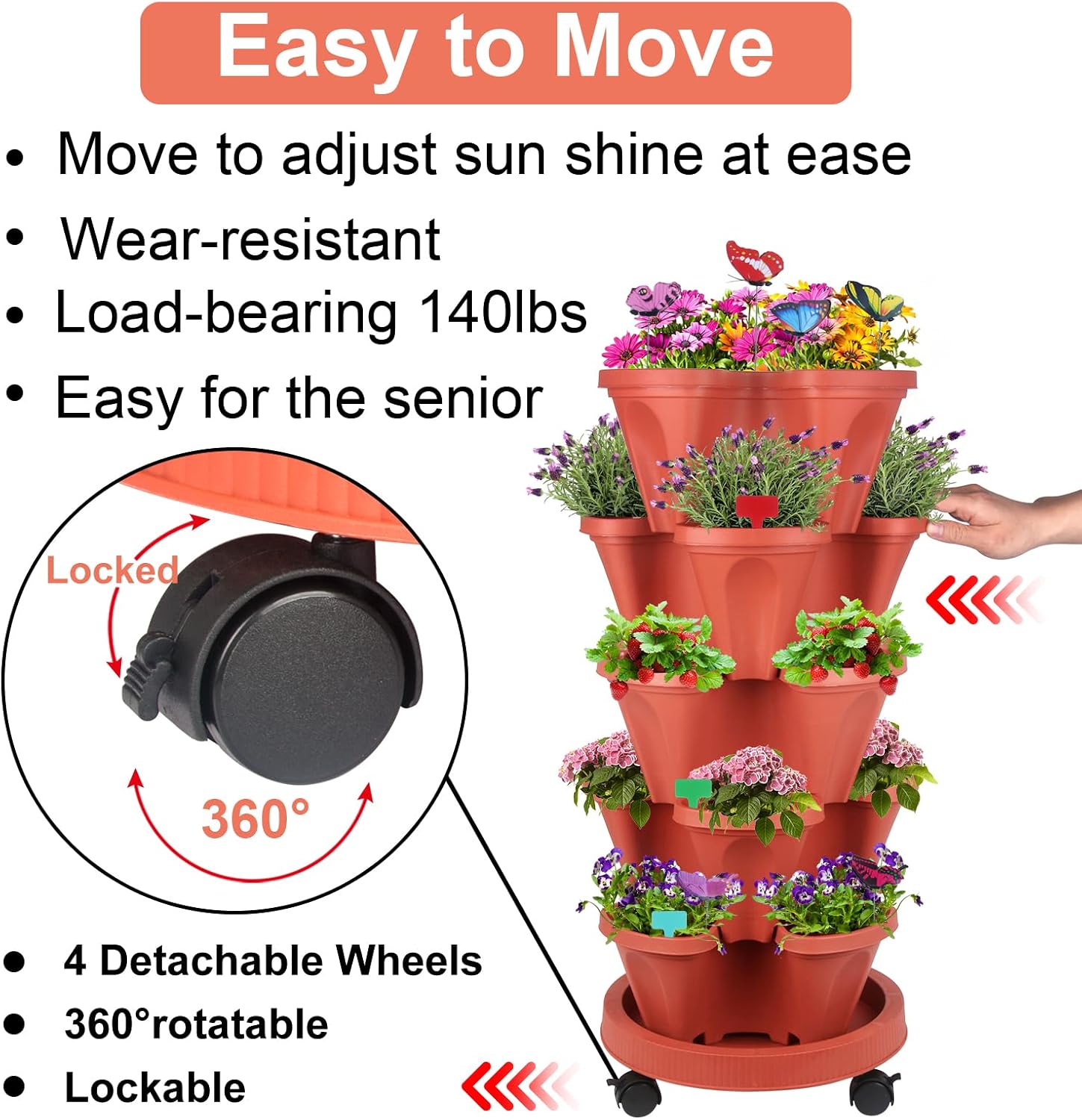 DUNCHATY Stackable Planters 6 Tier Vertical Garden Planting Tower Planters Strawberry, Herb, Flower, and Vegetable