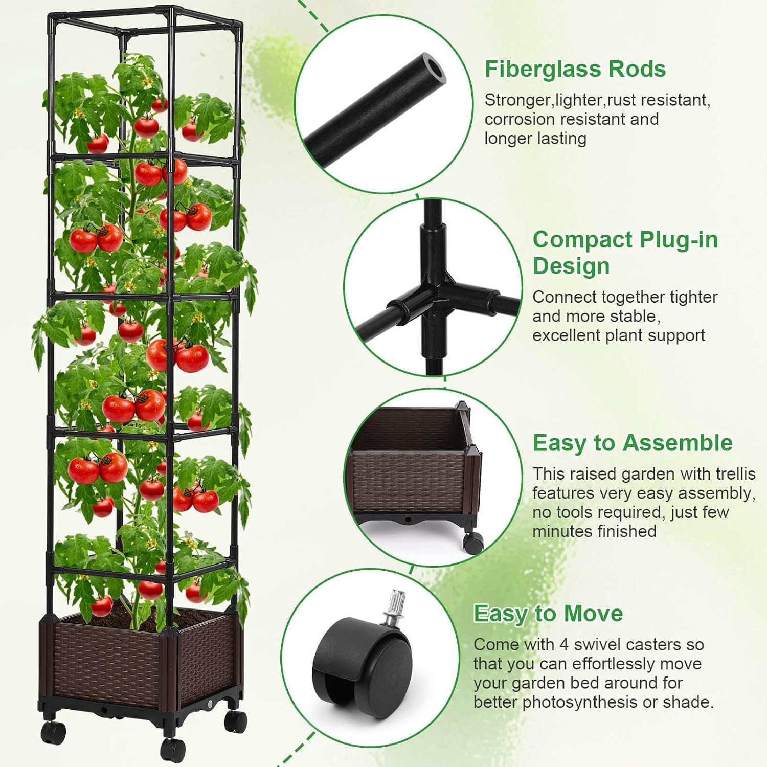 Lezmarket Self Watering Tomato Planter with Trellis for Patio, 55.9" Raised Garden Bed Planter Pot with Trellis, Plant