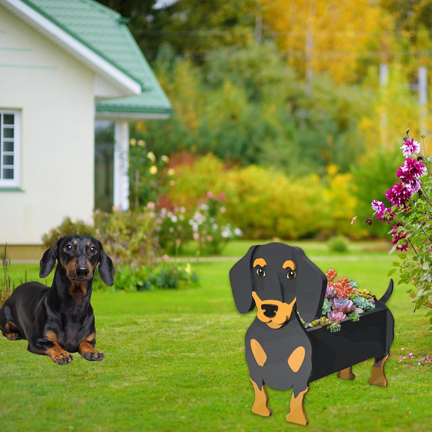 Dachshund Dog Planter Pots, Animal Shaped Flower Pot | Large Cute Plant Gift for Women and Pet Lovers, Indoor Outdoor