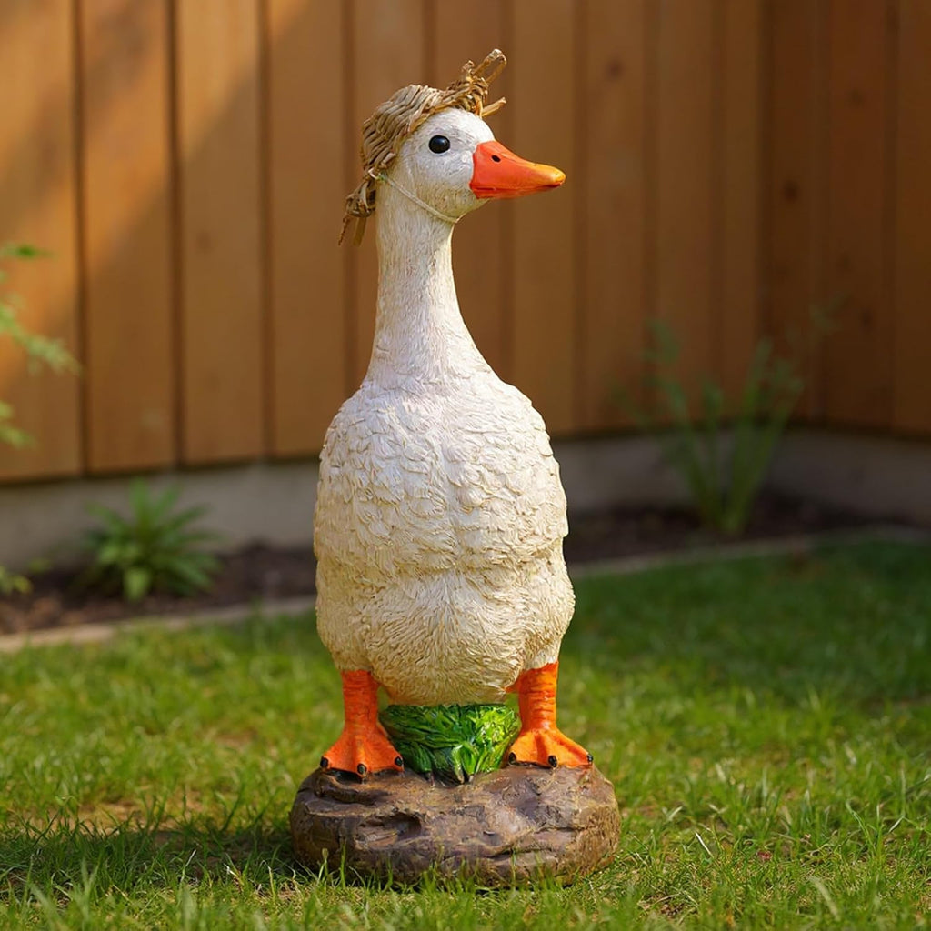 Funny Duck Outdoor Statue, Resin Garden Lawn Yard Decor, Figurine Sculpture Ornament for Porch Patio Flower Bed Home