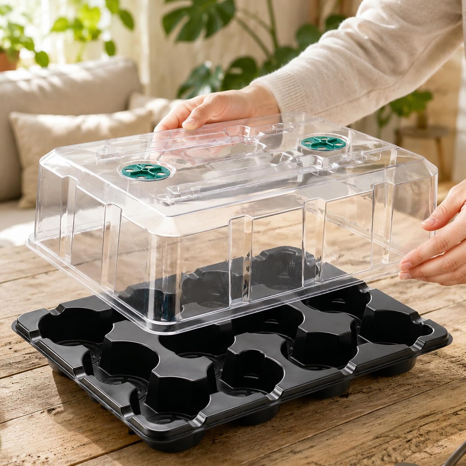 4 Inch Seed Starting Trays with Humidity Domes for Plants, 4 Pack 12-Cell Seedling Starter Trays, Plant Starter