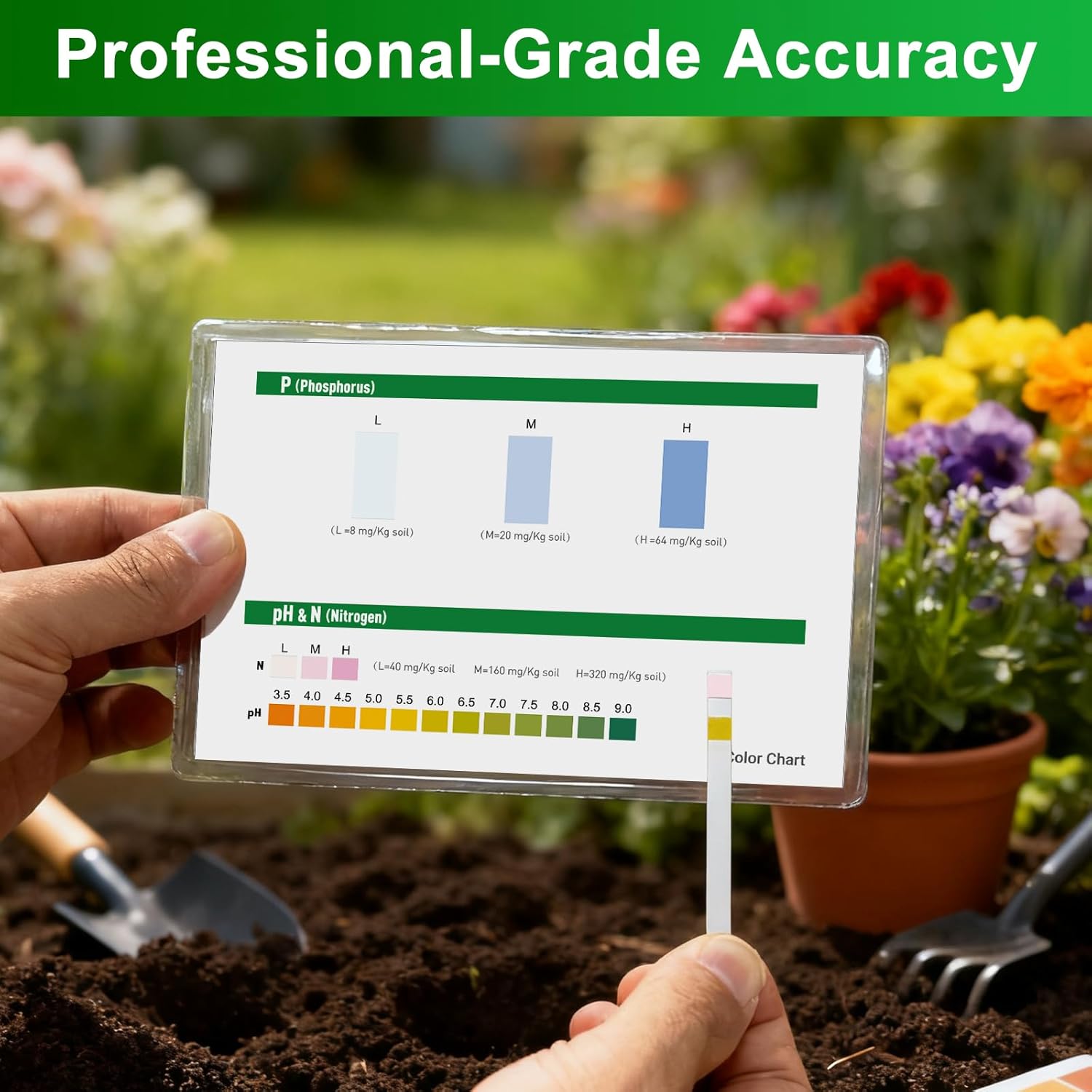 Soil Test Kit 4-in-1 for Lawns & Gardens – 40 Tests (pH, Nitrogen, Phosphorus, Potassium) – Easy Soil Testing Kit for