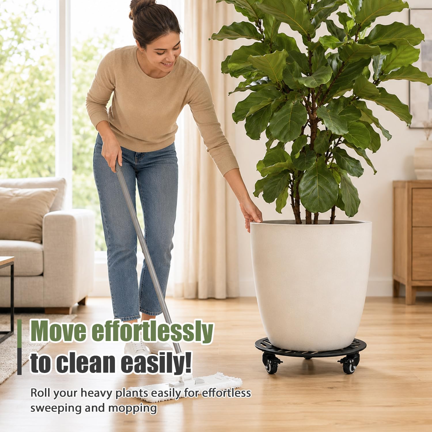 1-Pack Large Metal Plant Caddy with 3 Wheels 12 Inches Heavy-duty Rolling Plant Stands with Casters Wheeled Flower Pot