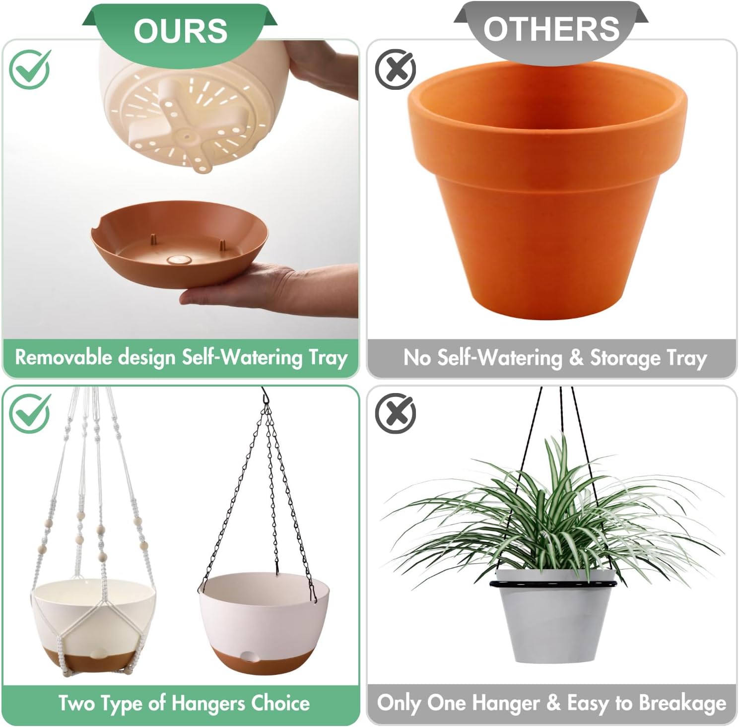 3 Pack 8/10/12 Inch Hanging Planters for Indoor Plants with Self-Watering Includes Hanging Pots for Plants, Outdoor