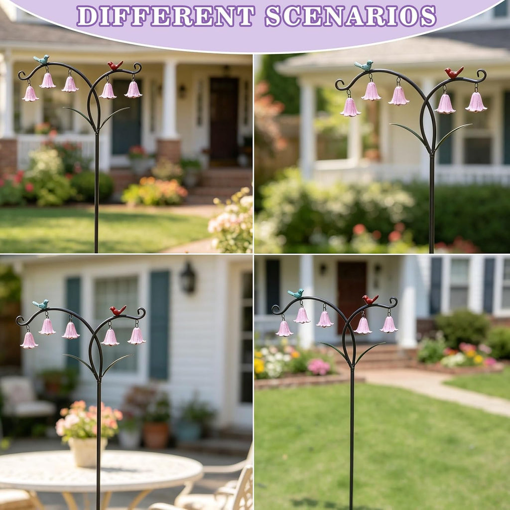 45.5"H Decorative Garden Stakes with Bells,Metal Flowers for Outside | Garden Art for Patio,Lawn, Pathway & Flower Bed
