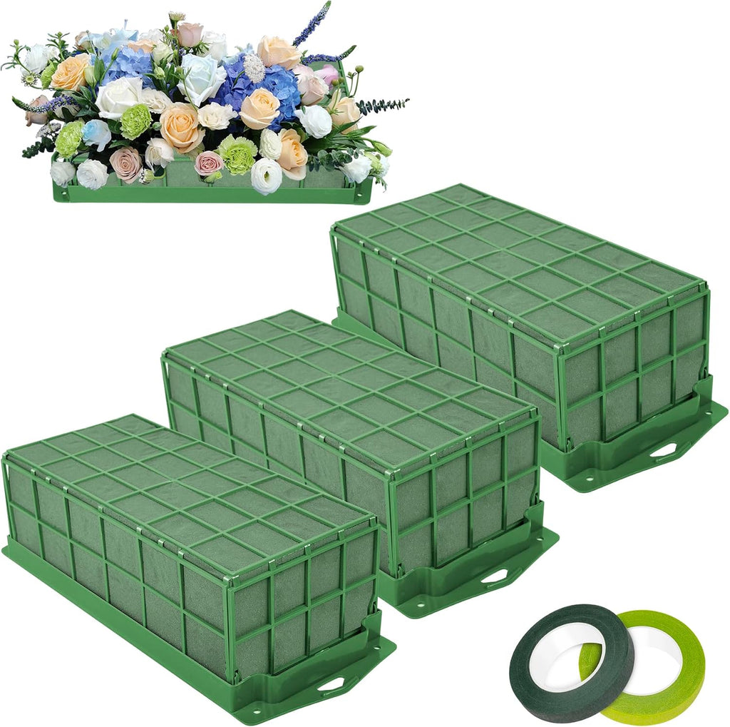 3PCS Floral Foam Cage, Flower Cage Holder, Dry and Wet Rectangle Flower Arrangement, Hangable Green Blocks Floral Foam Cages for Artificial Flesh Flower Wedding Holiday, Home, Garden Party Decoration