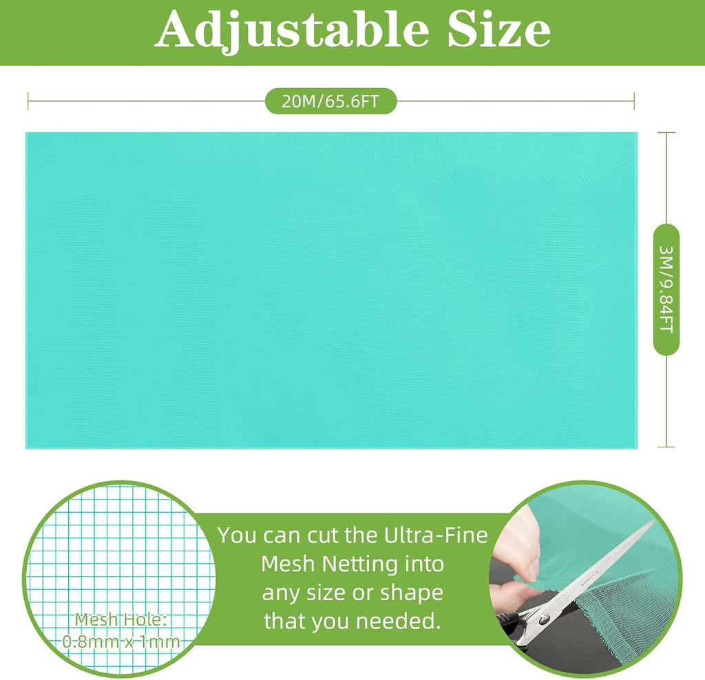 10 x 65FT Garden Mesh Netting, Ultra Fine Mesh Protection Netting Plant Covers Greenhouse Row Cover Raised Bed Screen