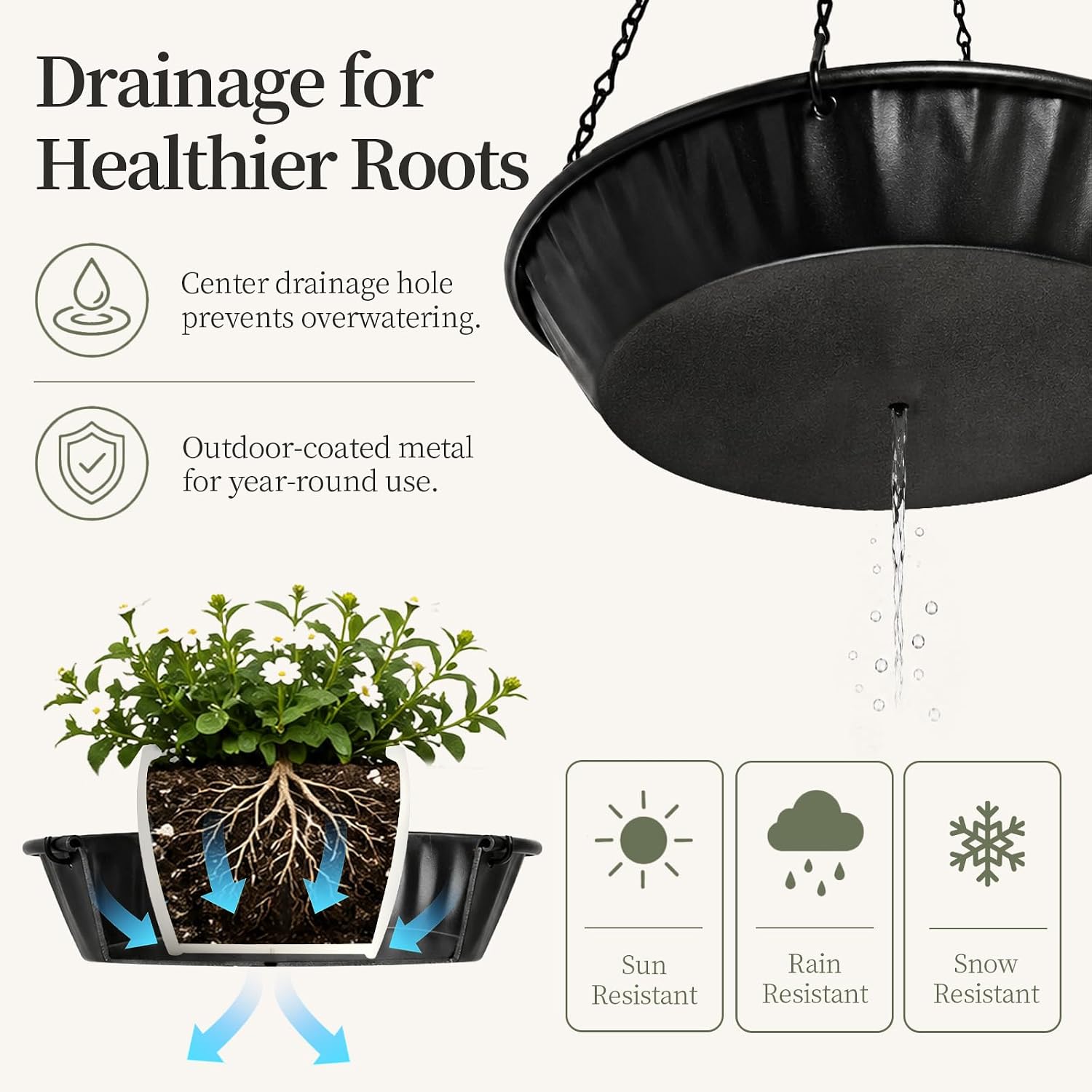 Plant Hanger Indoor Outdoor 4-Pack Metal Hanging Planter for Indoor Plants | Planter Inserts for Large Pots, Plant