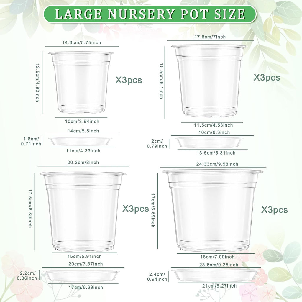 12PCS 5.75/7/8/10 in Clear Nursery Pots with Drainage Plant Pots | For Plants Seedling Flower Vegetables Orchids
