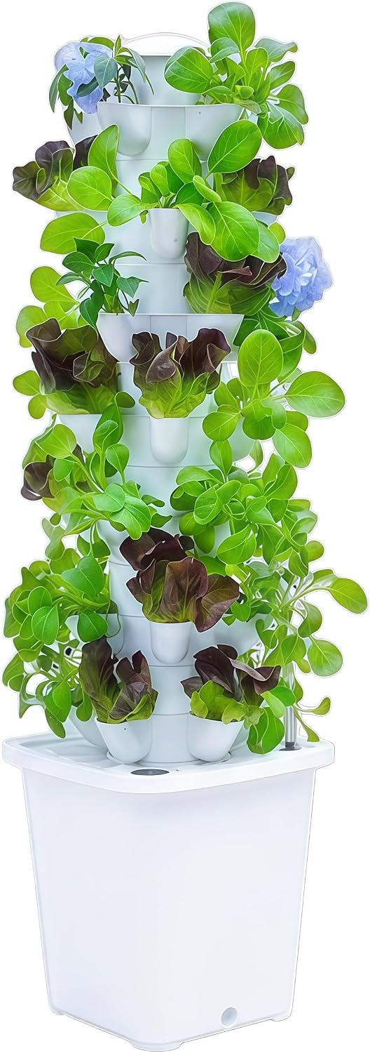 Hydroponic Growing System, 35 Pods Vertical Garden Tower with Auto Timer | 7-layer hydroponic tower with 35 pods, auto