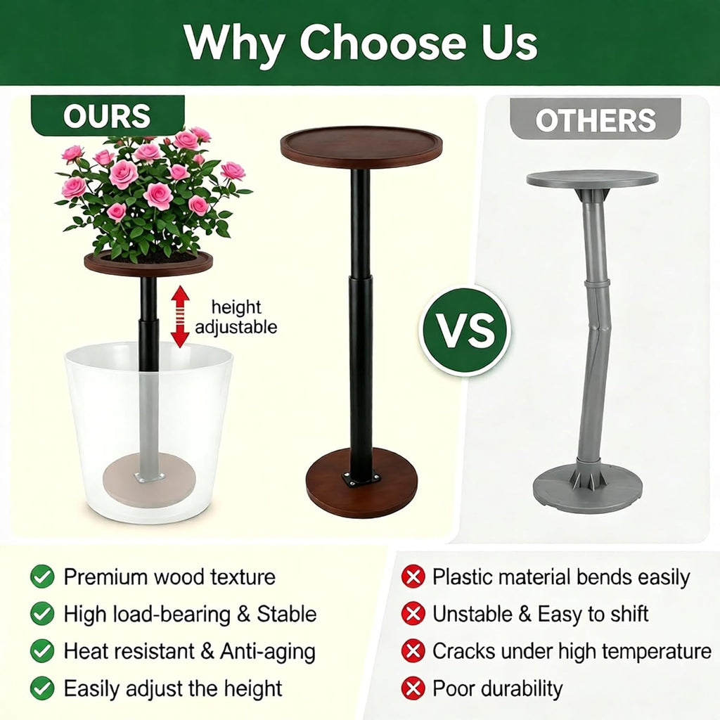 LUTTY 2 Pack Plant Risers for Inside Pots, Wooden 13.8-21.7" Adjustable Height Plant Riser
