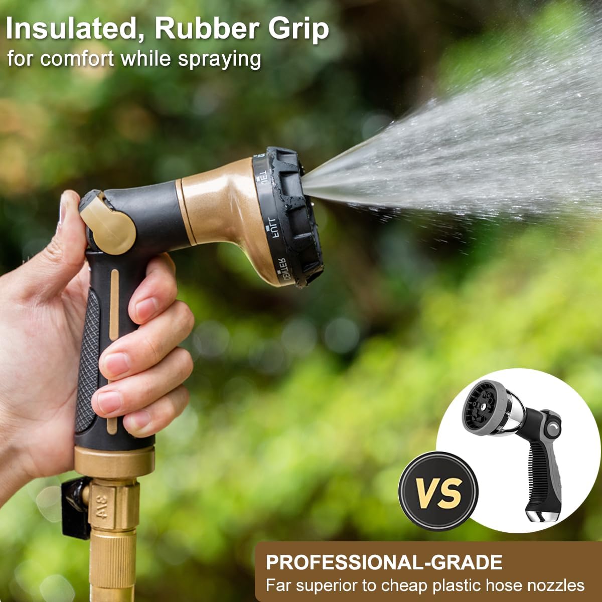 FANHAO Heavy Duty Garden Hose Nozzle, Metal Hose Sprayer Easy Thumb Control | 8 Spray Patterns, Rustproof Water Nozzle