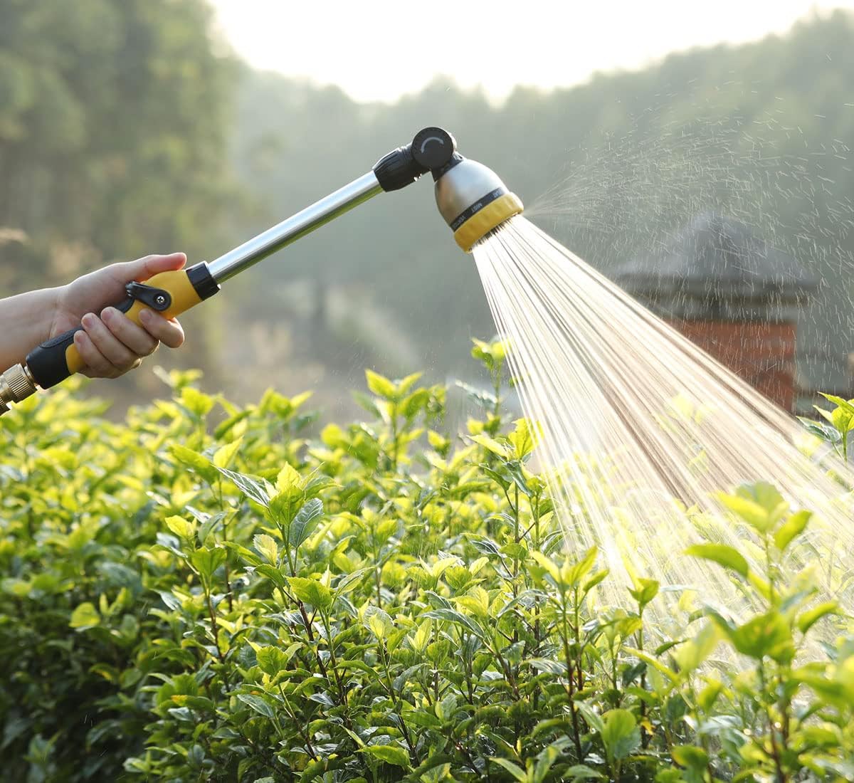FANHAO 16 Inches Garden Watering Wand, 180° Rotating Head Hose Wand with Thumb Control Shut Off Valve 8 Patterns Heavy