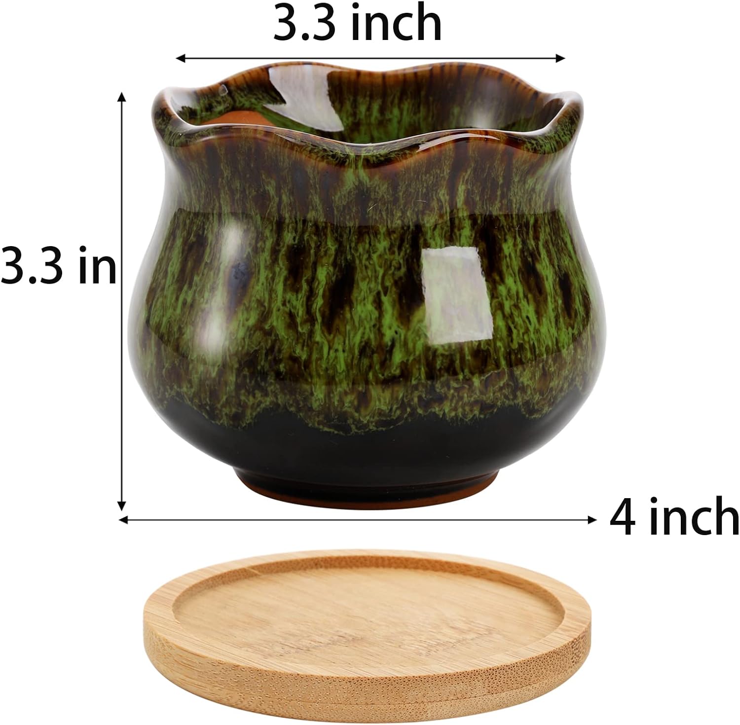 TOPZEA Set of 6 Succulent Plant Pots, 4 Inch Glazed Ceramic Cute Plant Pots with Drainage and Saucer, Mini Bonsai