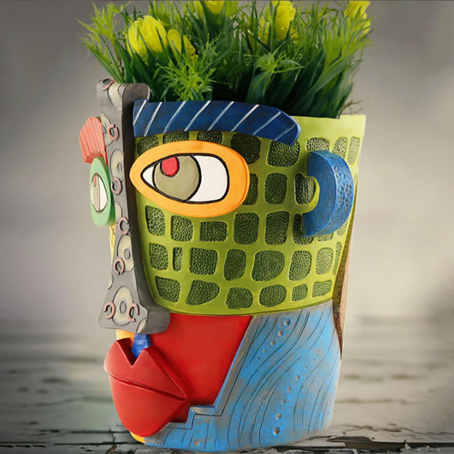 Picasso Brutalist Abstract Beauty Face Flower Pot Ornaments - Unique Face Planters Pots Rainbow Head Planter Decorative