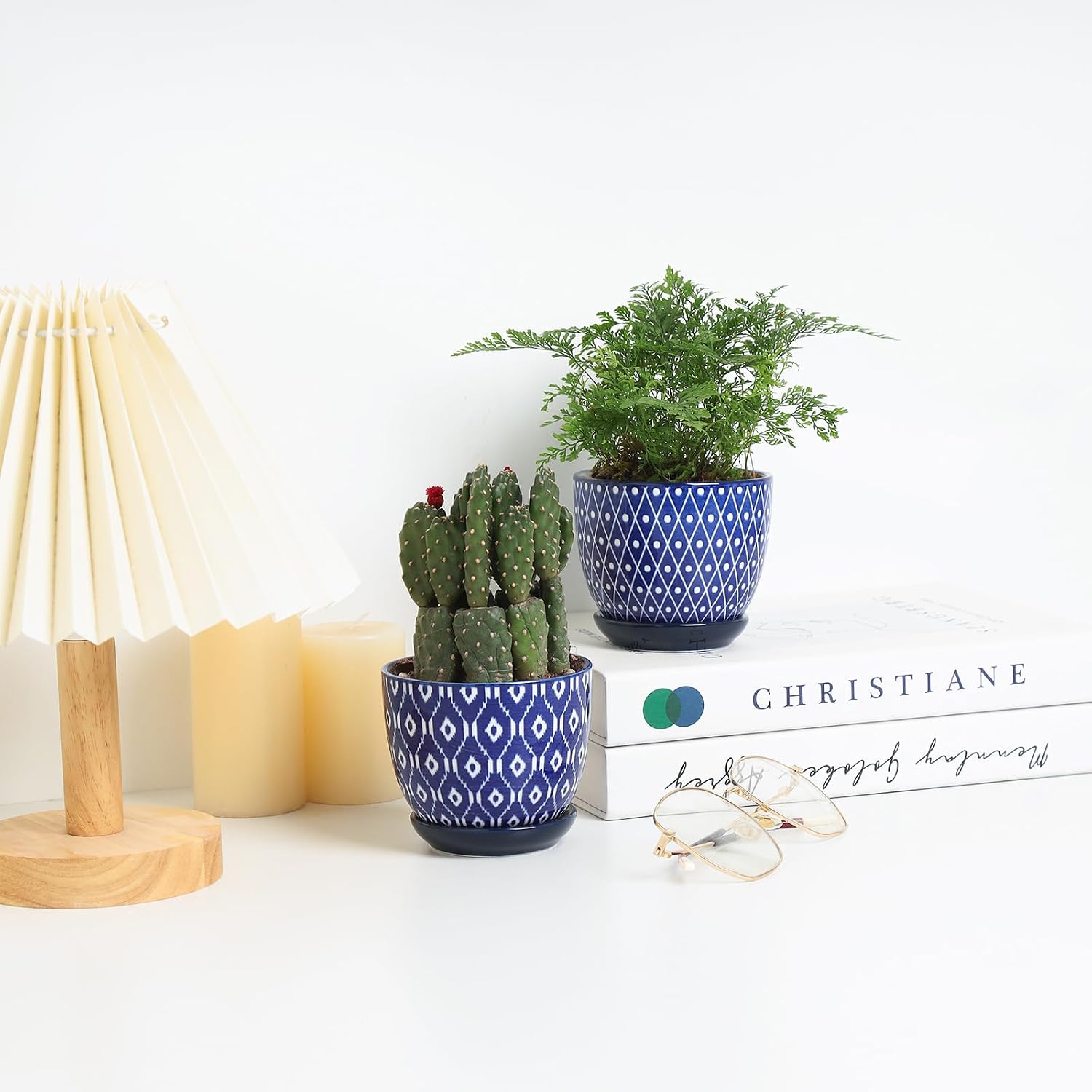 Selamica Ceramic Succulent Pots, 4.6 Inch Small Plant Pots with Drainage Holes & Saucers, Succulent Planters for Indoor
