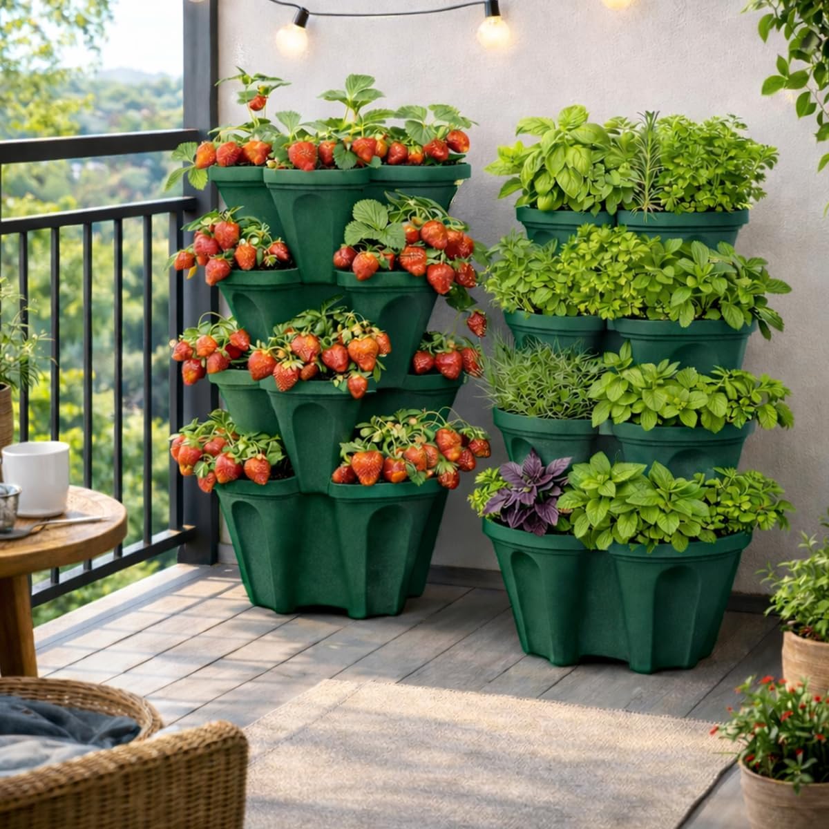 Large Vertical Planter Tower – 4 Tier Stackable Garden Planter, 16 Plant Sites, Commercial Grade Strawberry Planter