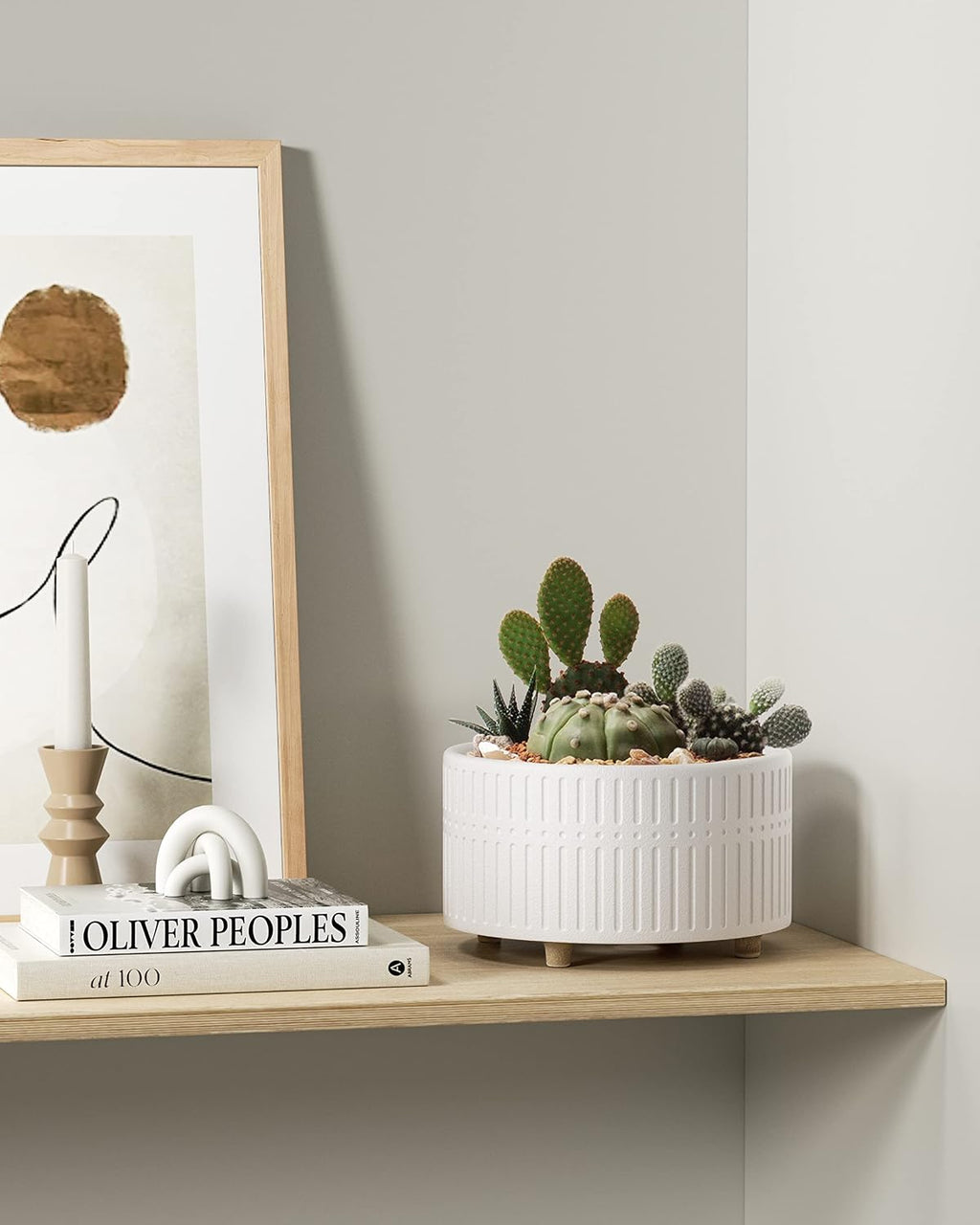 LE TAUCI Succulent Pots, 6.5+8 Inch Ceramic Indoor Plant Pot with Drainage Hole, Shallow Round Succulent Planters, Set