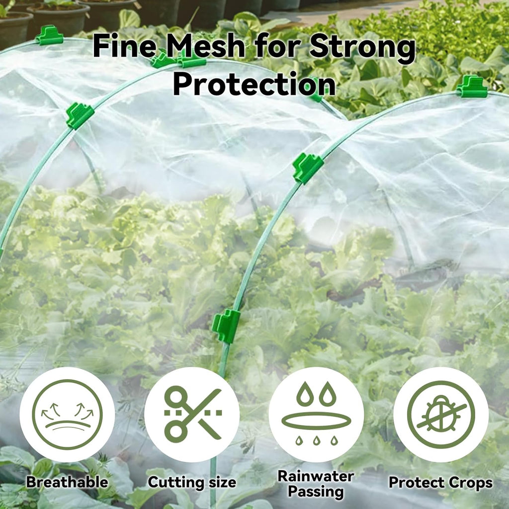Garden Mesh Netting Kit for Raised Beds, 10 * 30 FT Ultra Fine Plant Netting Covers with 6 Pcs Wide Garden Hoops & 12