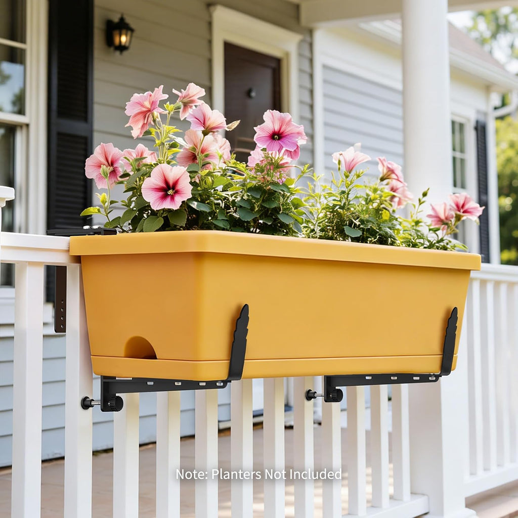 Window Box Brackets, Adjustable Planter Box Brackets, Heavy Duty Iron Flower Box Bracket for Deck Railing with Upgraded