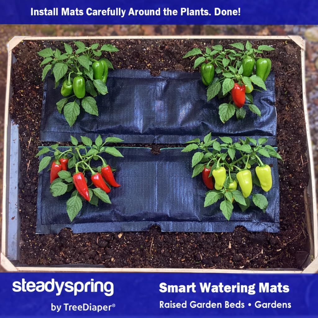 SteadySpring® Smart Watering Garden Mat for Raised Garden Beds 30-Day Irrigation Auto Refills with Rain for Gardens
