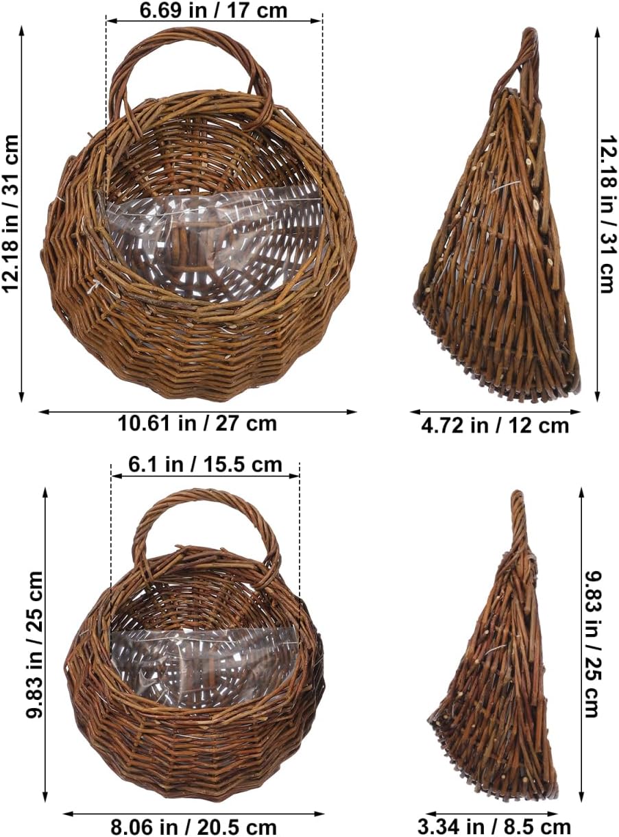 UPKOCH Natural Hanging Wicker Wall Baskets for Plants, 2 Pack | Planter Pockets, Two-Size Hanging Set for Home Walls