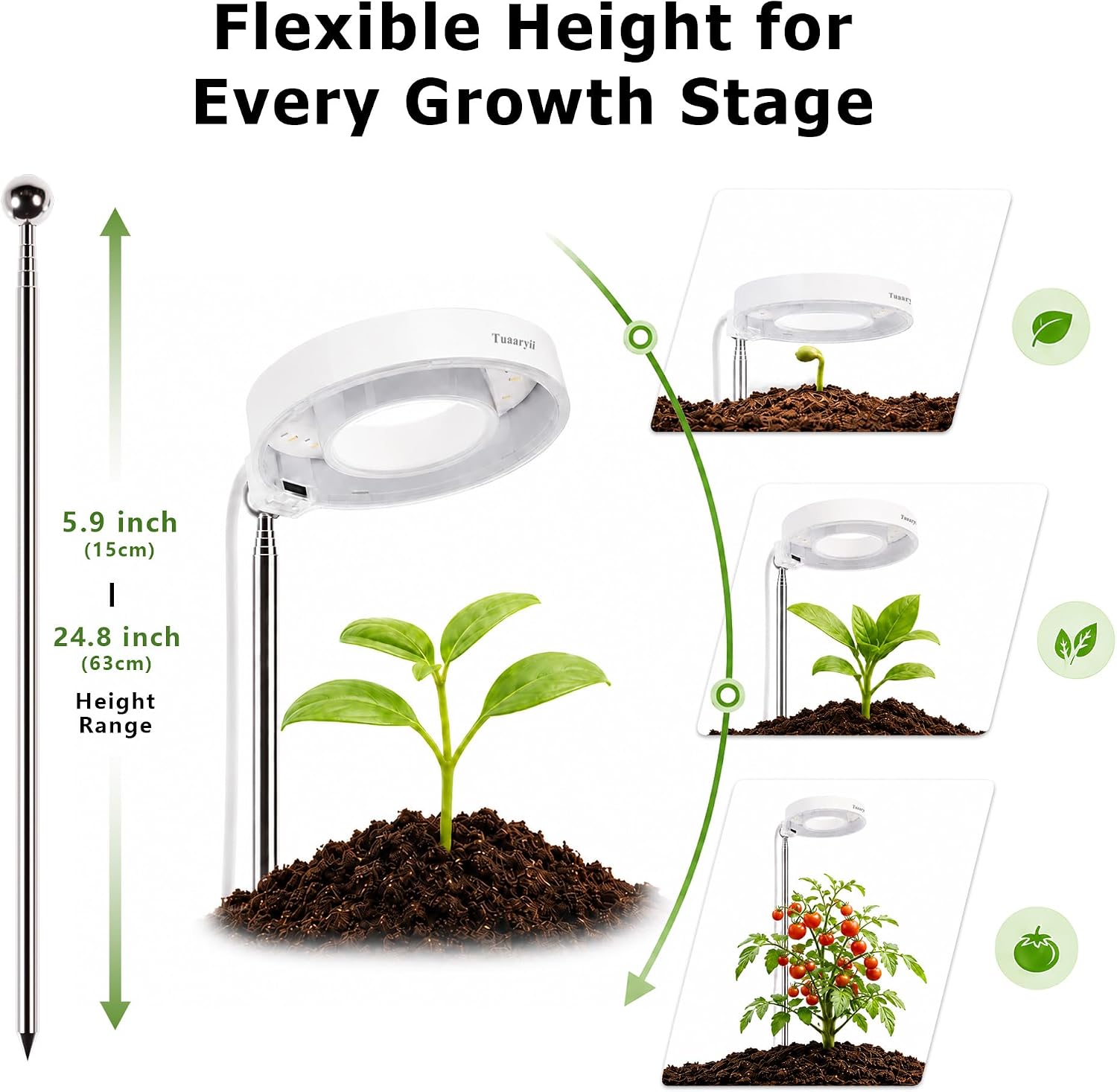 Tuaaryii Grow Lights for Indoor Plants - Plant Grow Lights Indoor, with 3/6/9 Auto On/Off Timer and 4-Level Brightness