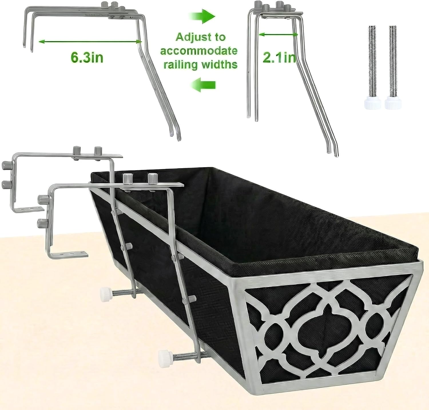 Y&M 30'' Metal Railing Planter Box Set with Black Non-Woven Fabric Liner, Flower Boxes with Adjustable Brackets, 2 Pcs