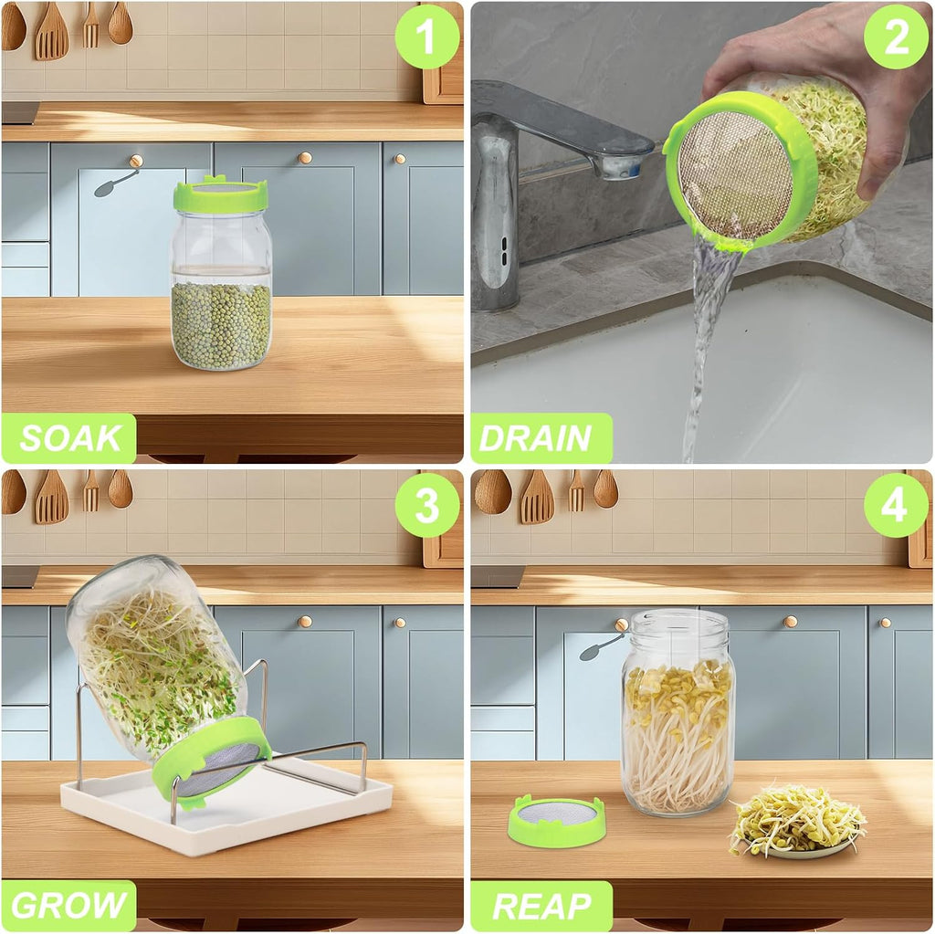  [Large Size] 68oz Sprouting Kit, 2 Sprouting Jar Kits, Wide Mouth Jars with Stainless Steel Screen Sprout Lid, 2000ml
