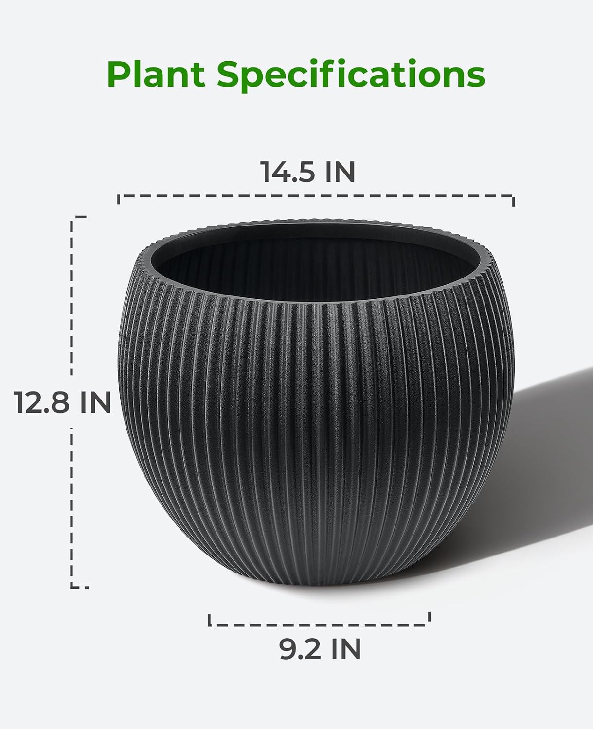 14.5 Inch Large Black Plastic Flower Pot with Drainage Plug | Thickened lightweight construction supports monstera