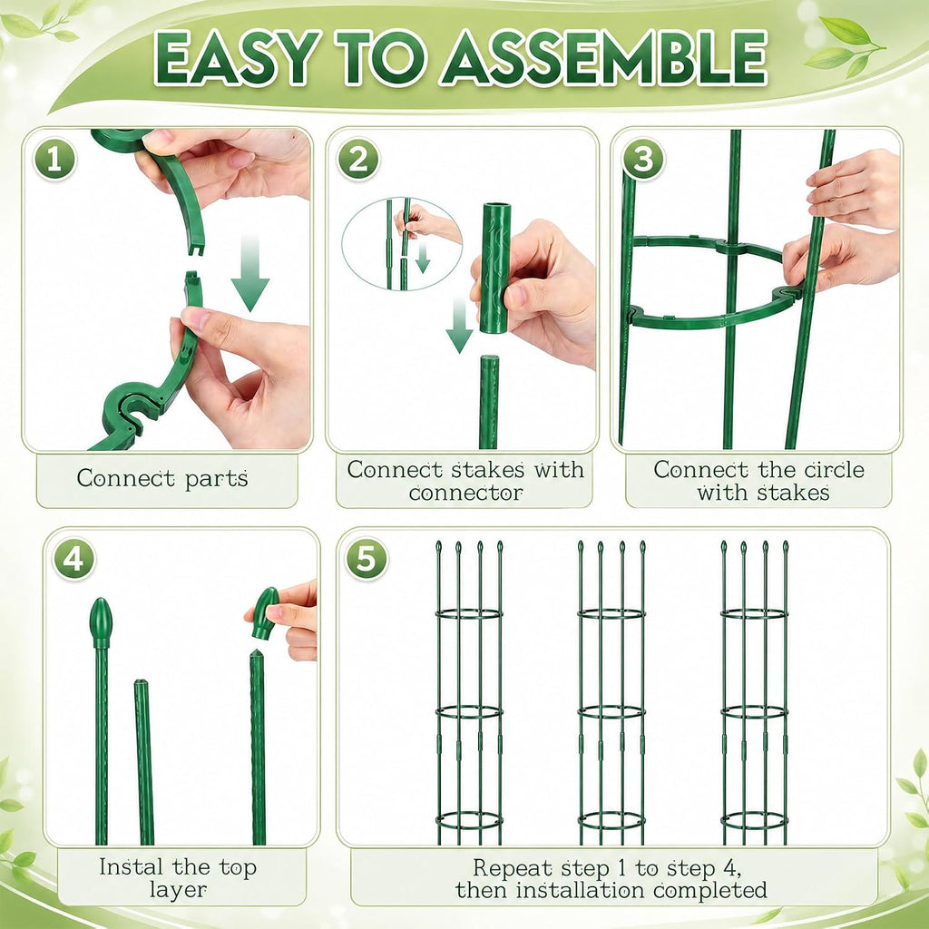 19pcs 59" Round Heavy Duty Tomato Cage Adjustable Plant Trellis | 3 Size Planting Grow Rings, Plant Binding Tape