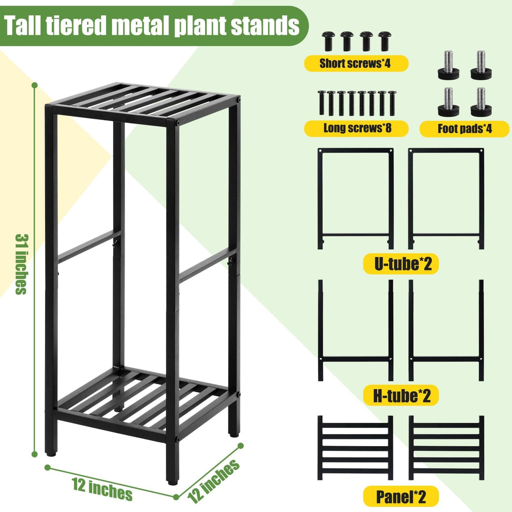 Party Zealot 2-Tier Tall Metal Square Plant Stand 31” Heavy-Duty Modern Flower Pot Rack for Indoor Living Room, Corner
