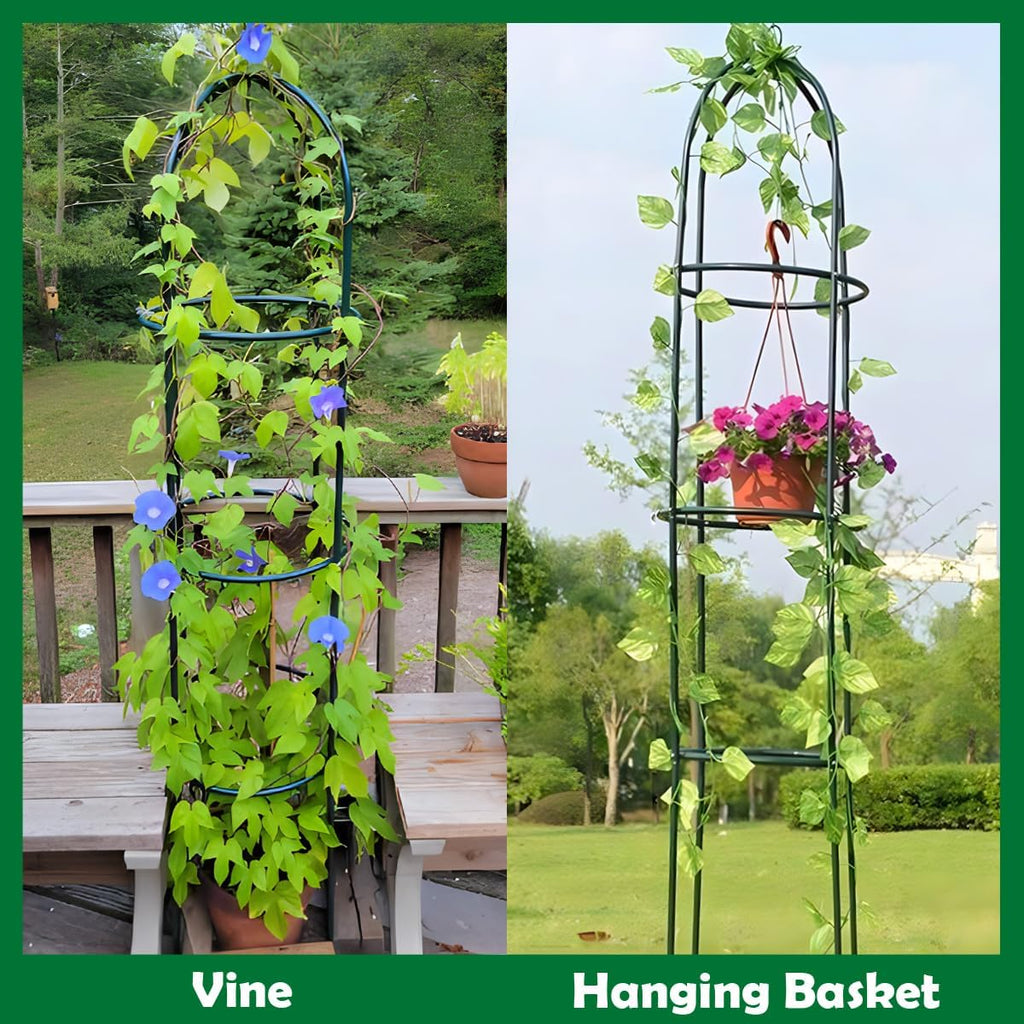 Tower Obelisk Garden Trellis 100% Metal 6.3 Feet Tall Plant Support for Climbing Vines and Flowers Stands,Black Green