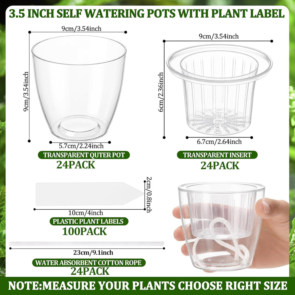 24 pcs Self Watering Pots 3.5 Inch Plastic Flower Plant Pot with Inner Pot Self Watering Wick Planter Clear Flower pots