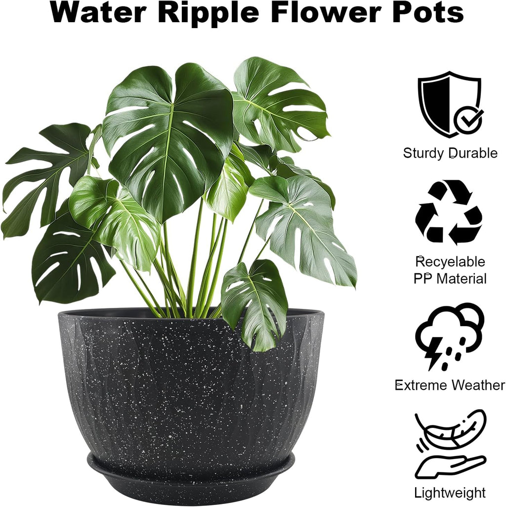 12 inch Large Plant Pots, Flower Pots with Multi-Mesh Drainage Holes and Saucer, Plastic Planters for Indoor and